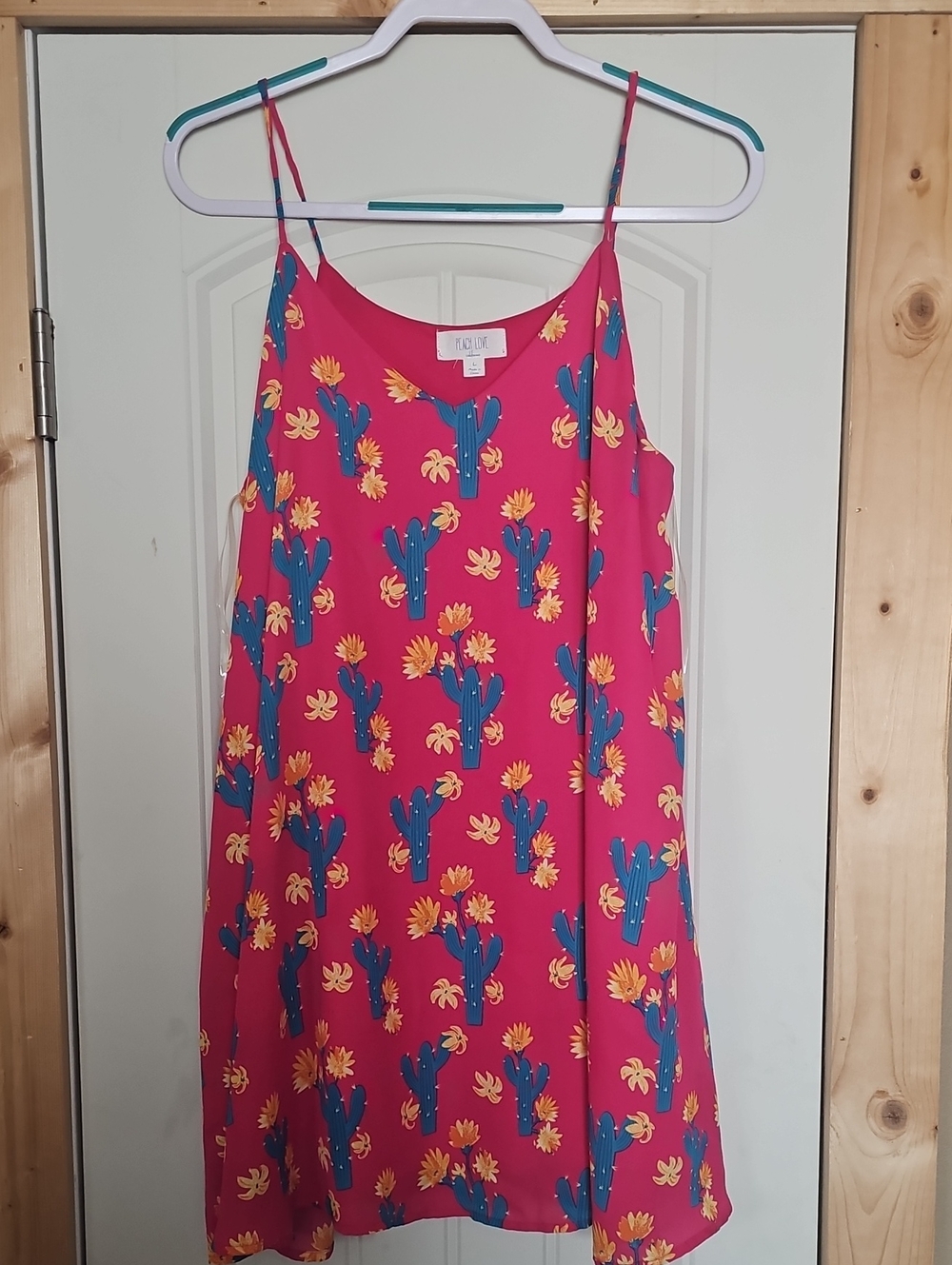 Peach Love California Pink Mini Dress with Blue Cactus & Yellow Floral Print
